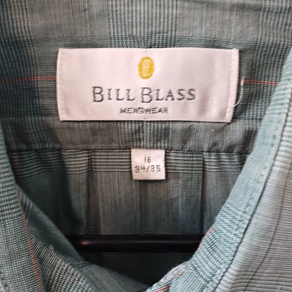 Camisa de vestir Bill Blass para hombre manga larga con botones, talla 16 34/35 hecha en EE. UU. Foto 3 de 4