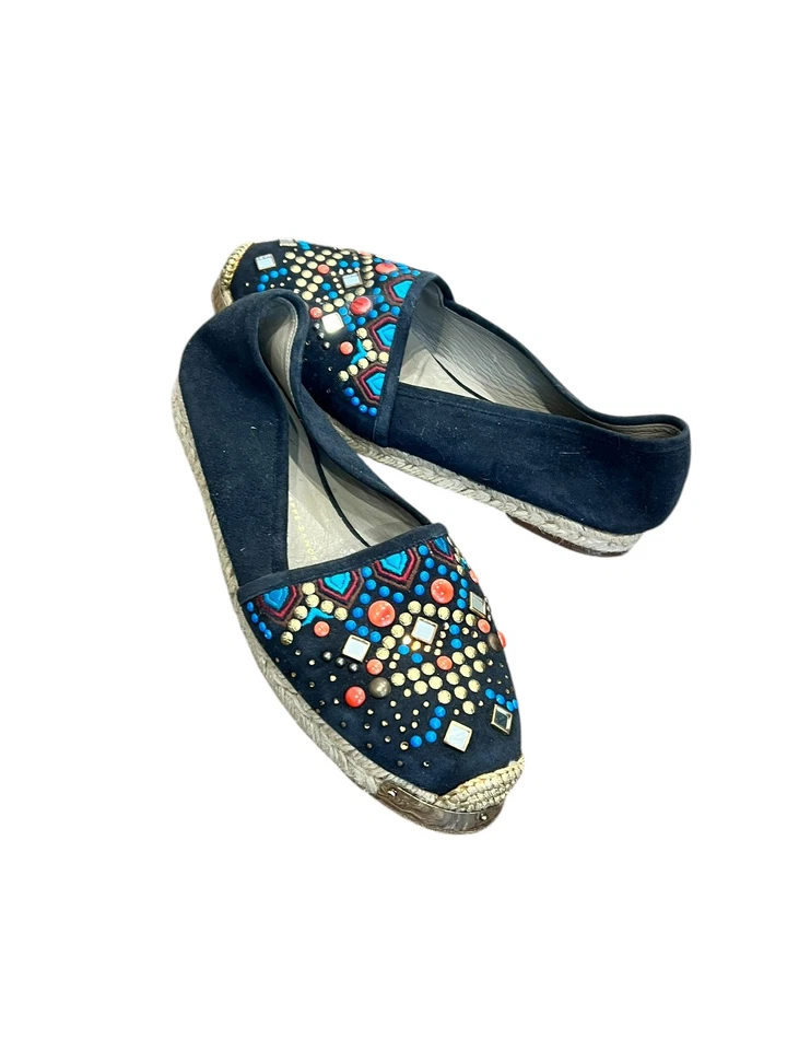 GIUSEPPE ZANOTTI $750 Azul Marino Gamuza Adornado Joyas Mocasines Zapatos Alpargatas 6 Foto 3 de 4