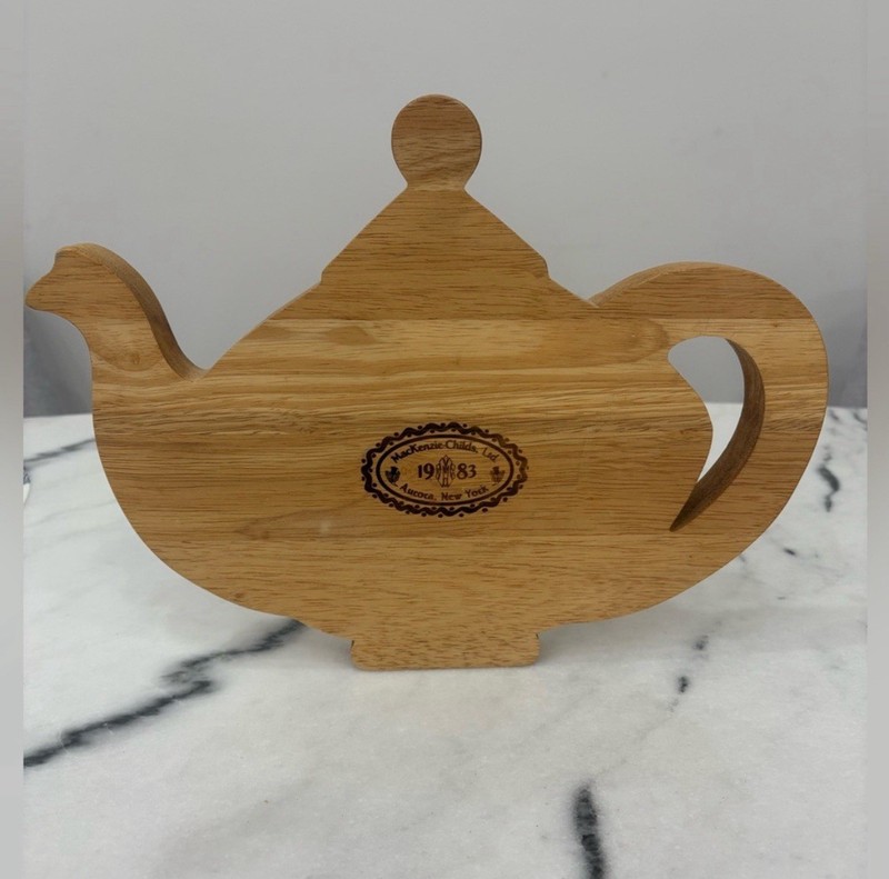MacKenzie-Childs Wooden Teapot-Shaped Brown Trivet/Cutting Board