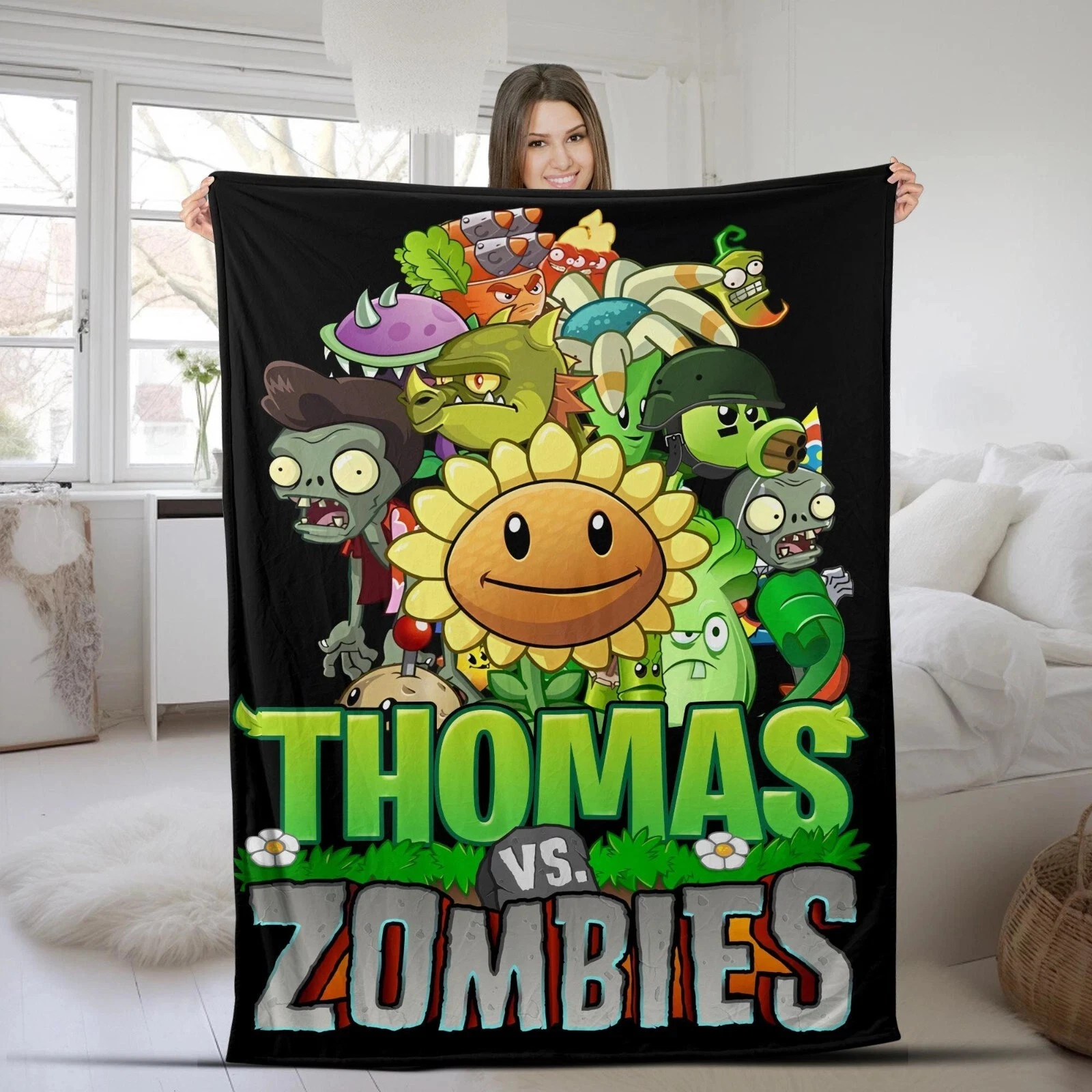 Personalized Plants And Zombies Fleece Blanket, Plants Vs Zombies Birthday Party