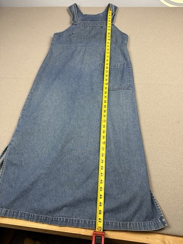 Maxi Vestido De Colección Años 90 A Juego Denim Algodón Talla M Hecho en EE. UU. Modesto Mono Corbata con Babero - Imagen 8 de 14