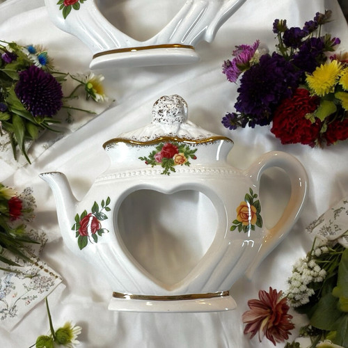 1962 Royal Albert Old Country Roses vier Serviettenhalter in Teekanne-Form GrannyCore - Bild 5 von 10