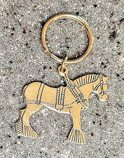 Vintage Busch Gardens Solid Brass Horse Keychain Gold Tone USA Made Clydsedale