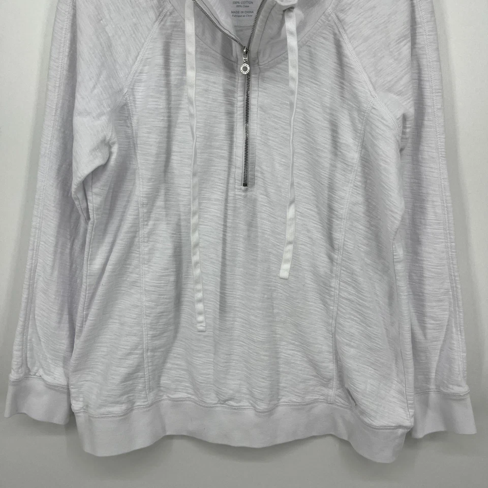 Tommy Bahama Sweatshirt Women's Size L White 1/2 Zip Pullover High Neck Cotton - Image 3 of 4