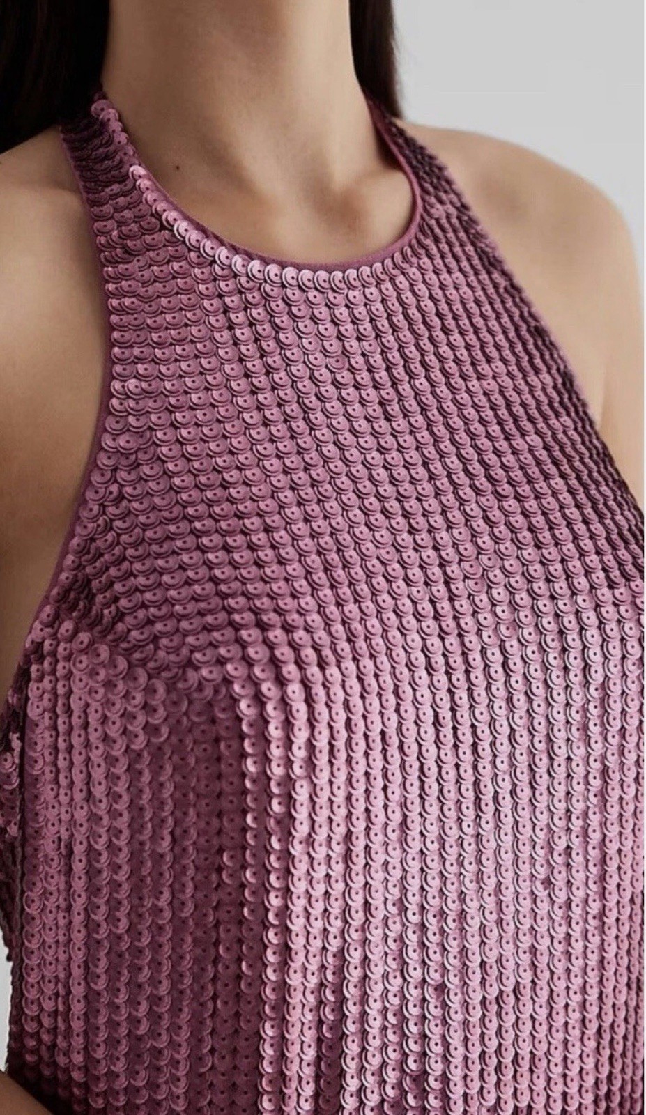 Express Sequin Halter Open Back Mini Shift Dress … - image 3