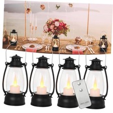 Vintage Lantern Decor, 4-Pack Candle Lantern with Remote, Small 7.1 inch Black