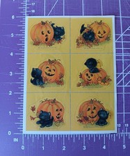 Vintage Hallmark Stickers Sheet, 1984 Halloween, pumpkin and black cat, One...