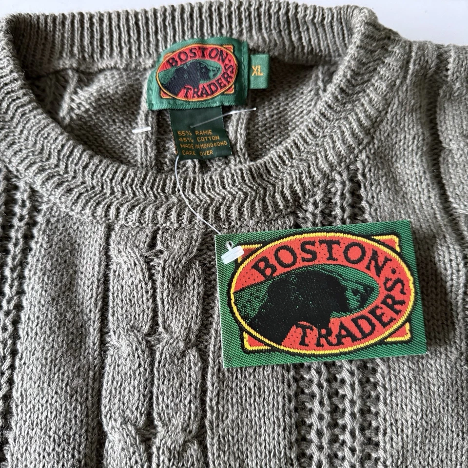 Suéter De Colección Boston Traders Para Hombres XL Verde Oliva Verde Ejército Tejido por Cable Crew Foto 2 de 4