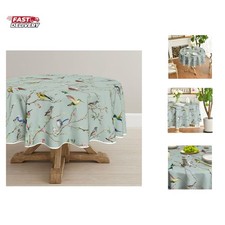 Spring Tablecloth 70 70 Inch Round, Birds Branch Green Floral Washable Season...