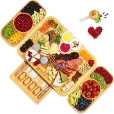 ROYAL CRAFT WOOD Bamboo Cheese Board and Knife Set with Charcuterie Board & Serv