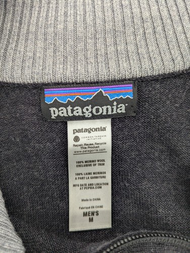 Patagonia Herren 100% Merinowolle anthrazitgrau 1/4 Zip Pullover Sweater, Medium - Bild 8 von 8