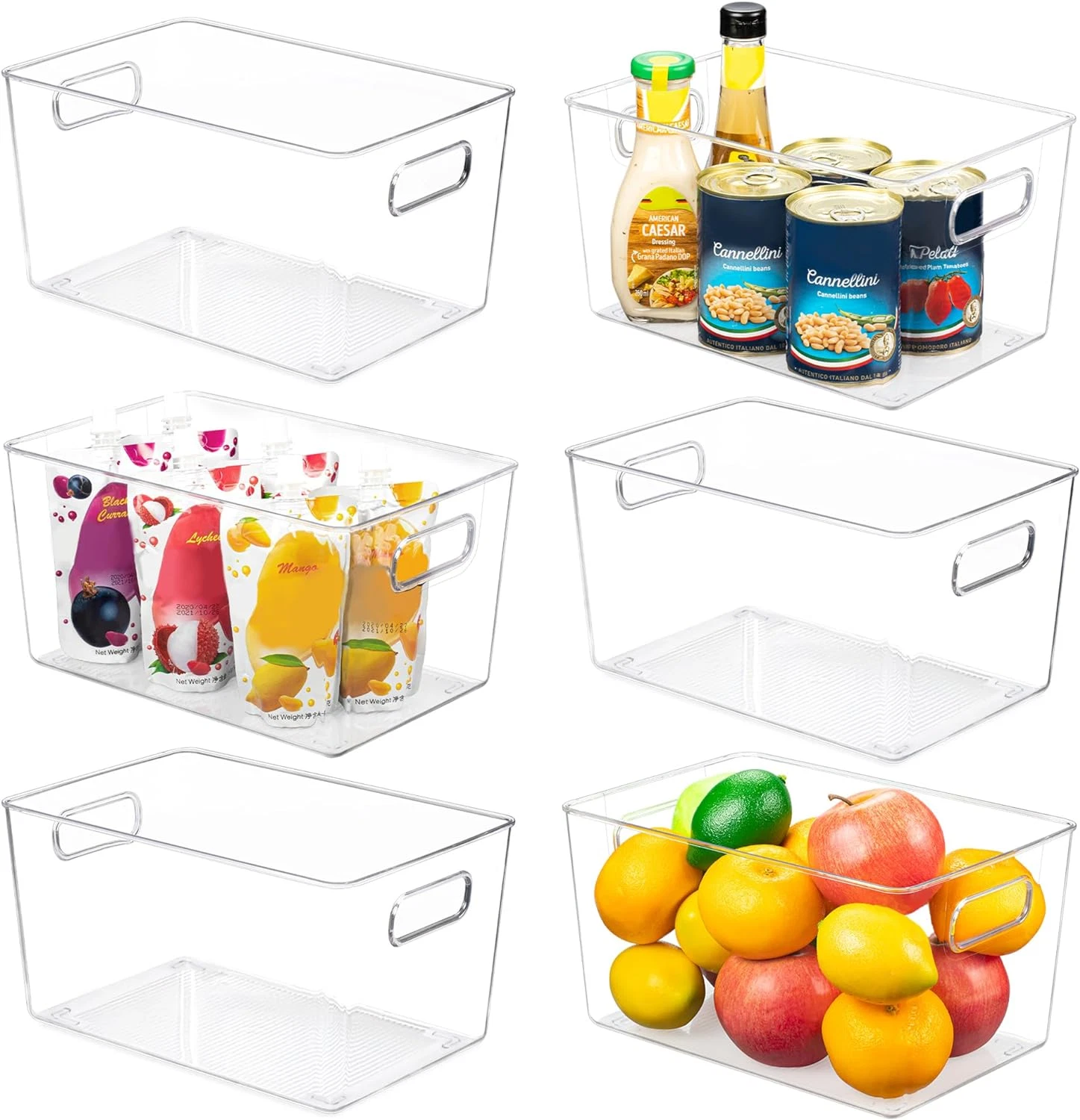 Pantry Storage Organizer Bins Clear 6Pack Plastic Storage Containers with Handle