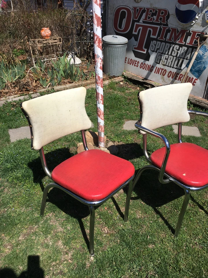 Vintage 1950s-Style Red Vinyl Dining Chairs-Set of 2-Retro Kitchen, Restaurant - Image 2 of 4
