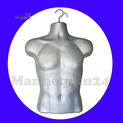 DISPLAYTOWN MEN HANGING DRESS FORM MALE MANNEQUIN TORSO BODY FORM DISPLAY - GREY (SILVER)