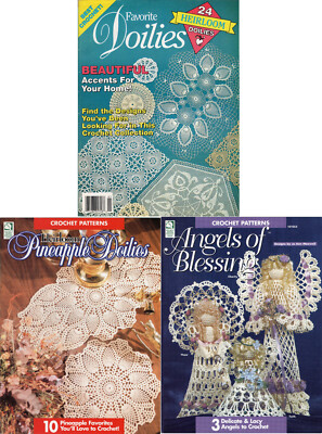 LOT of 3 House of White Birches Doily Crochet Leaflets & Magazine Pineapples +