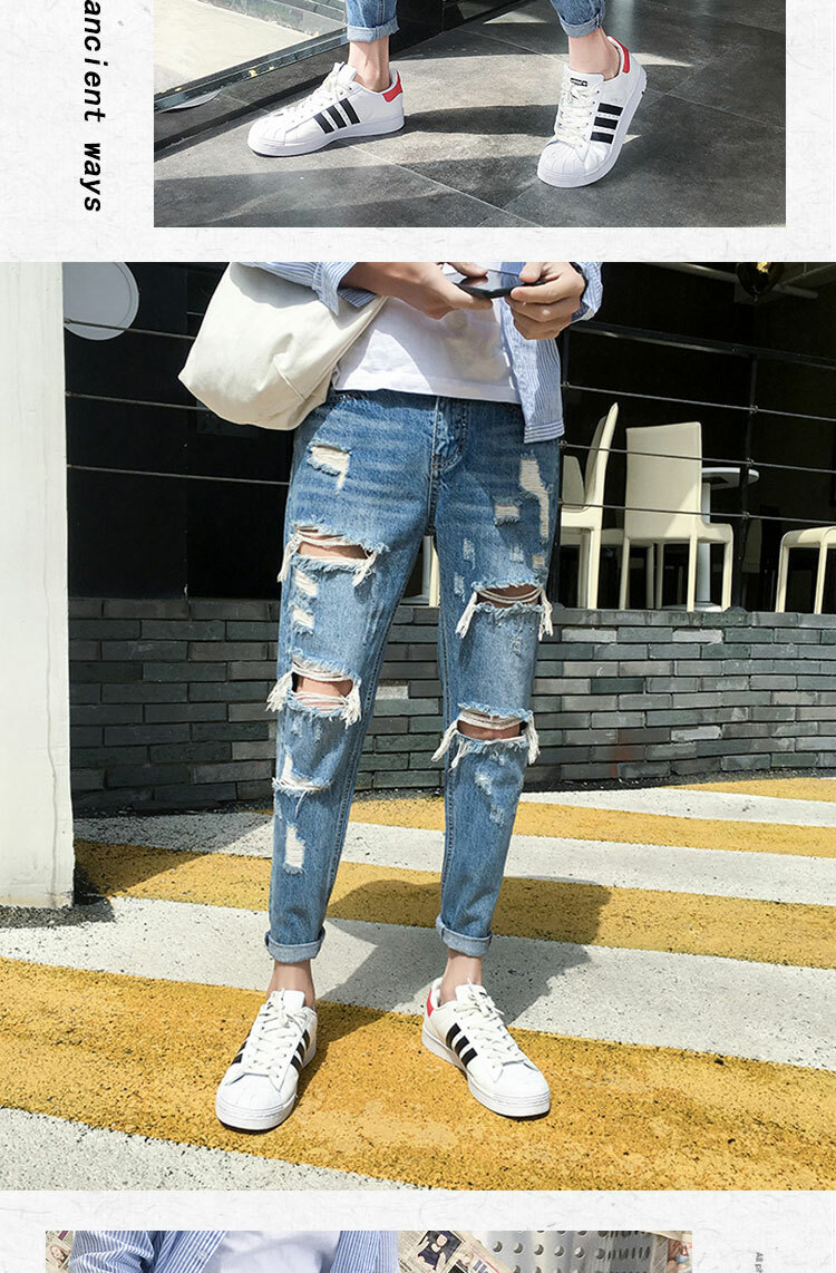 Pantalones Vaqueros Desgastados Con Para Hombres Color Azul Moda | eBay