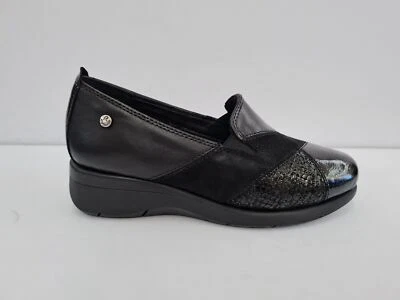Riposella Mocassin Femme En Cuir Et Daim Avec Élastiques - NER (NOIR) - Photo 1/4