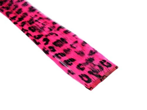 CYBERLOXSHOP Clip-In 12" Hair Extensions Neon Pink Leopard Print Emo Scene Extension Rave