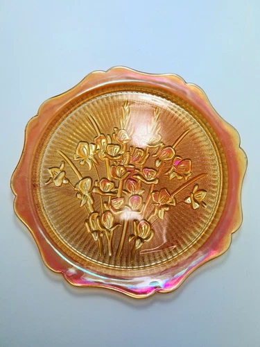 Jeanette Carnival Glass Vintage 1950’s Marigold Iris & Herringbone Platter Tray