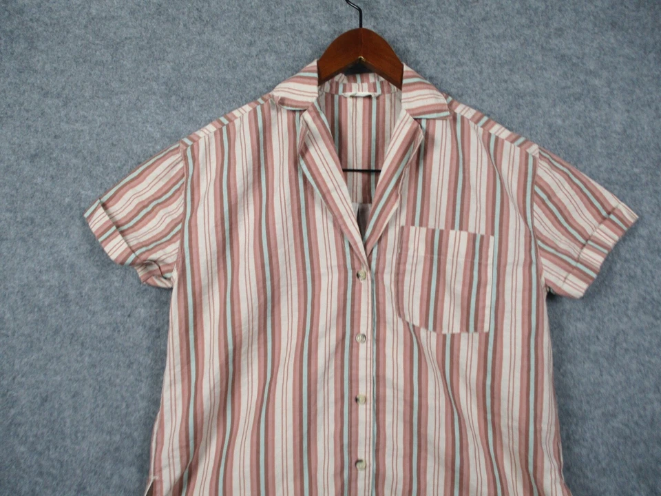 Camisa We The Free Mujer Extra Pequeña Rosa Azul Rayas Abotonada Manga Corta Foto 2 de 4