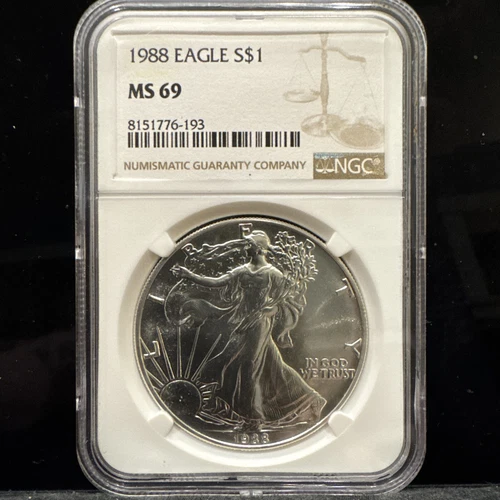1988 $1 American Silver Eagle Silver Dollar NGC MS69