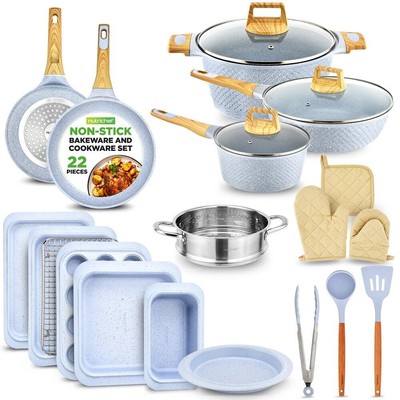 NutriChef 22 Pcs. Home Kitchen Cookware, Kitchen Tools, and Bakeware Set