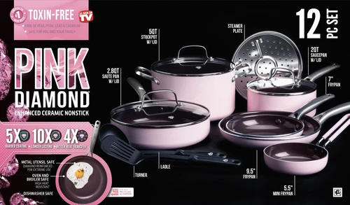 Ceramic Nonstick Pots and Pans Cookware Set 12-Piece Toxin-Free Dishwasher Safe