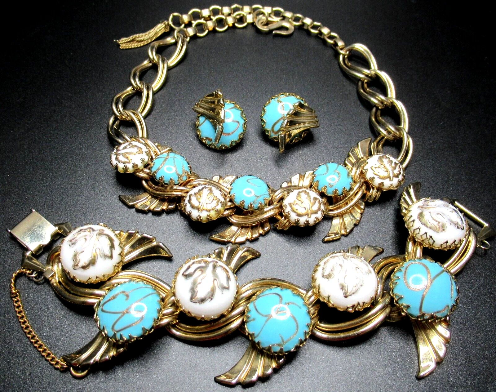 DIOR Henkel & grosse Superbe ensemble de boucles d'oreilles collier bleu et blanc