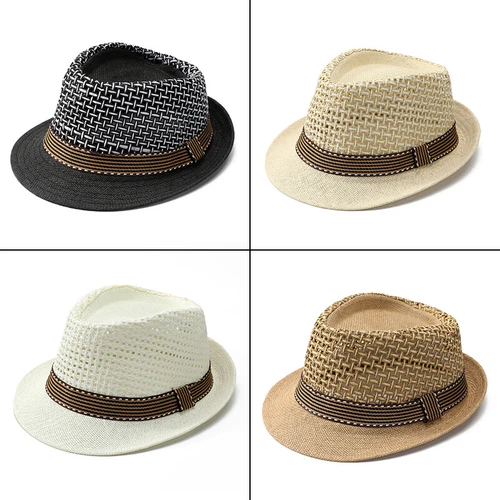 Straw Fedora Hat Trilby Cuban Sun Cap Panama Short Brim Floral Summer - Bild 4 von 21