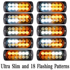 10x Emergency 12 Led Amber White Strobe Light Tow Truck Flashing Warning 12v-24v