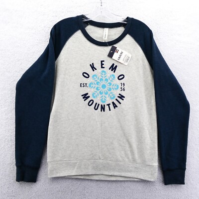 Okemo Mountain Sweater Womens Medium Gray Blue Nature Ski Fleece Sweatshirt New