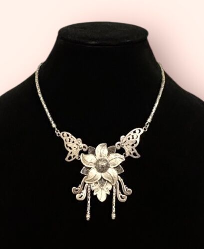 WOW! SUARTI Flower Butterfly Bali Sterling Byzantine Chain Statement Necklace
