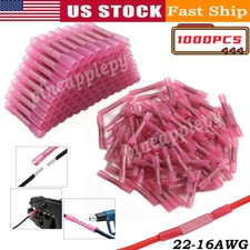 1000Pcs Heat Shrink Waterproof Wire Connectors Butt Seal Terminals Red 22-16 AWG