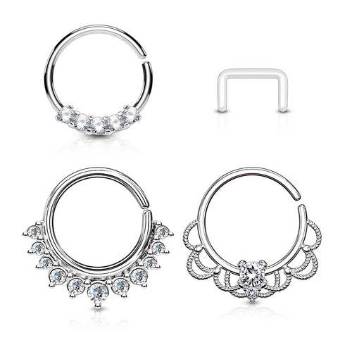 3 Pc Pack CZ Bendable Ear Cartilage Hoop Daith Nose Septum + Free Retainer 16G - Picture 5 of 9