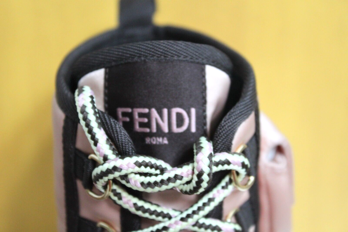 New sz 6 / 36.5 Fendi Domino FF Logo Pink Nylon Biker Lace up