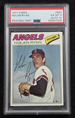 1977 NOLAN RYAN Signed Topps Baseball Card-HOF-CALIFORNIA ANGELS-PSA 6-10 Auto