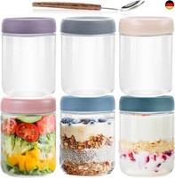 500Ml Overnight Oats GläSer, 6 Pack Meal Prep GläSer Mit Deckel Und LöFfel, Wi