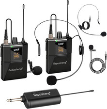 UHF Wireless Microphone Headset System -Wireless Headset Mic System, with Lavali