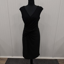 Ralph Lauren Women's Sz 10 Black V-Neck Sleeveless Ruched Sheath Cocktail Dress