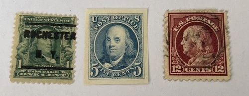 3× Vintage Ben Franklin US Stamps Mixed Values Used (Lot)