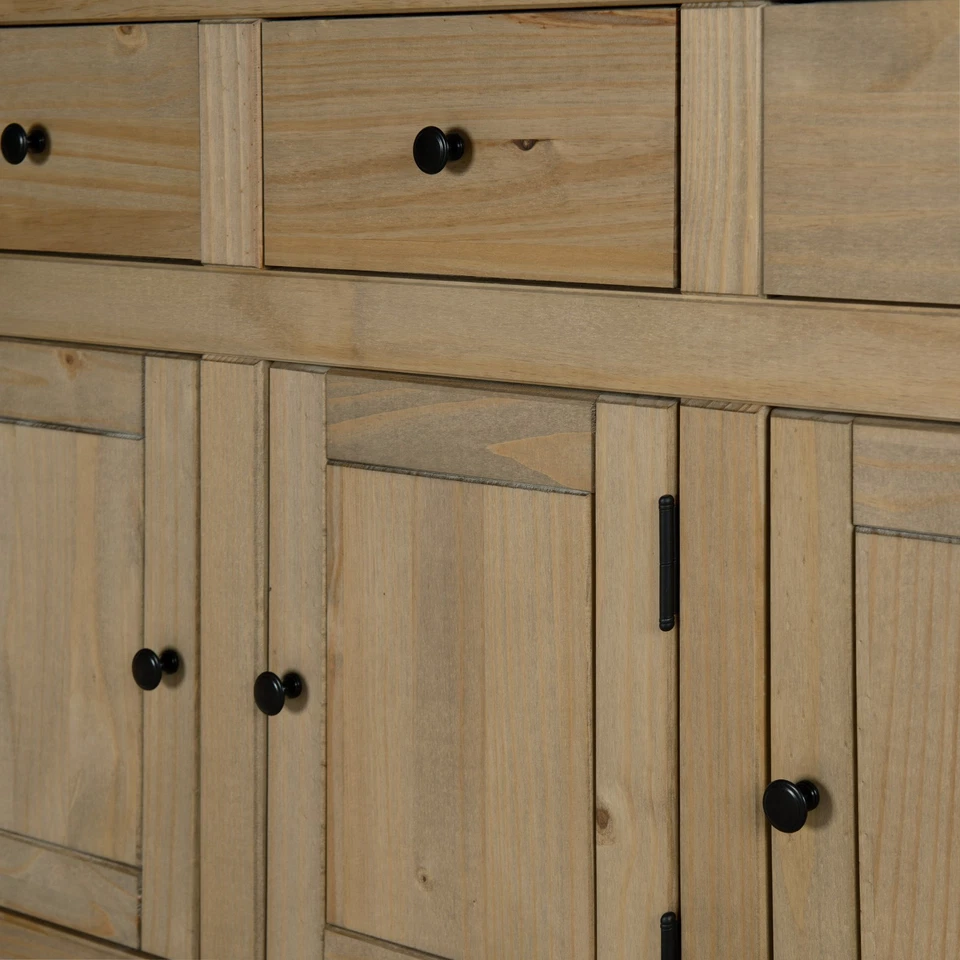 Panama Sideboard 3 Door 3 Drawer Solid Pine Wood Waxed Oak Finish - Image 3 of 4