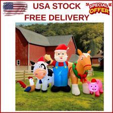 8Ft Christmas Inflatables Santa Farm Scene Decor LED Lighted Blow Up Outdoor Xm