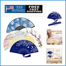 Noiseless 4 PCS Chinese Folding Fans - Stylish Silk  Bamboo Handheld Fans