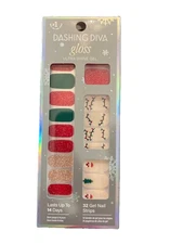 Dashing Diva Gloss Ultra Shine Gel Nail Strips, Santa Baby, 32 Count