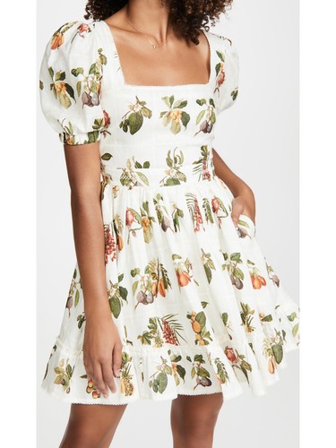Agua Bendita Pomelo Frutas Mini Dress Linen White Fruit Floral Print XL