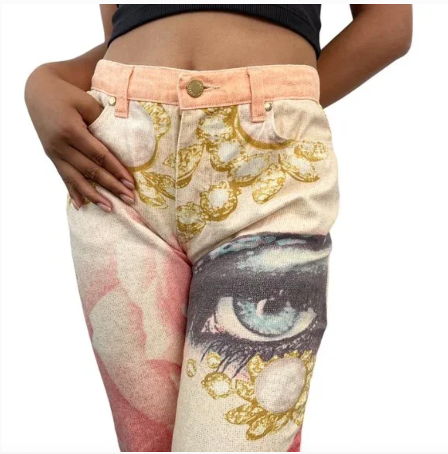 Roberto Cavalli Vintage Logo Jewel Print Pants #XS Glitter Orange
