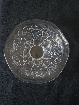 Glas Schale Nový Bor, 1940, geschliffenes und mattiertes Glas.Rehe-Motive 
