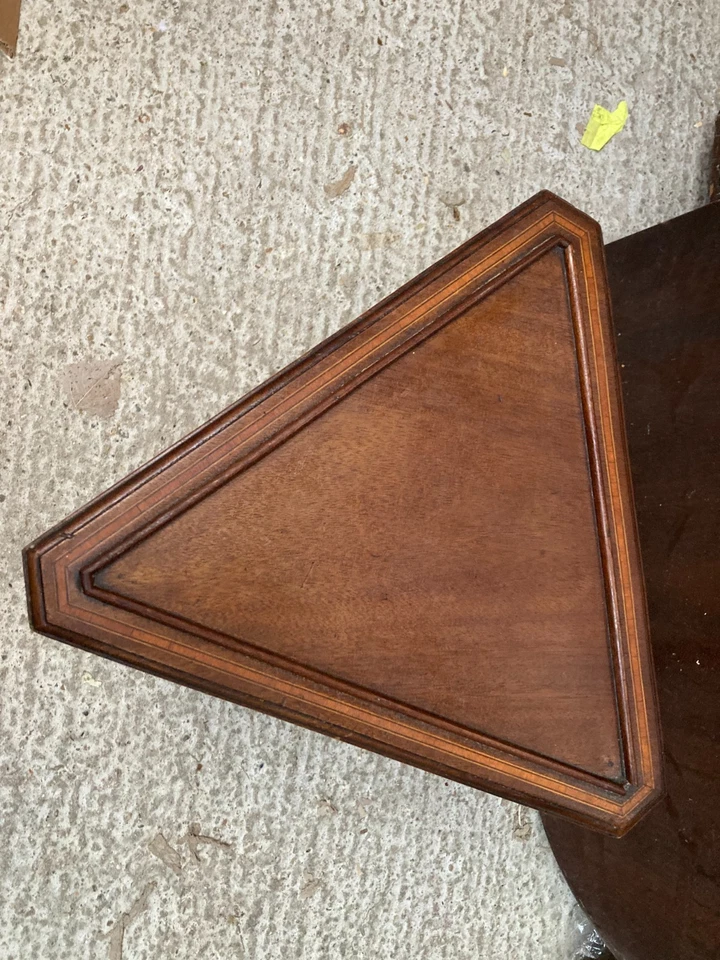 Vintage Antique Style Brown Wooden Triangular Side Table with Shaped Legs - Image 3 of 4
