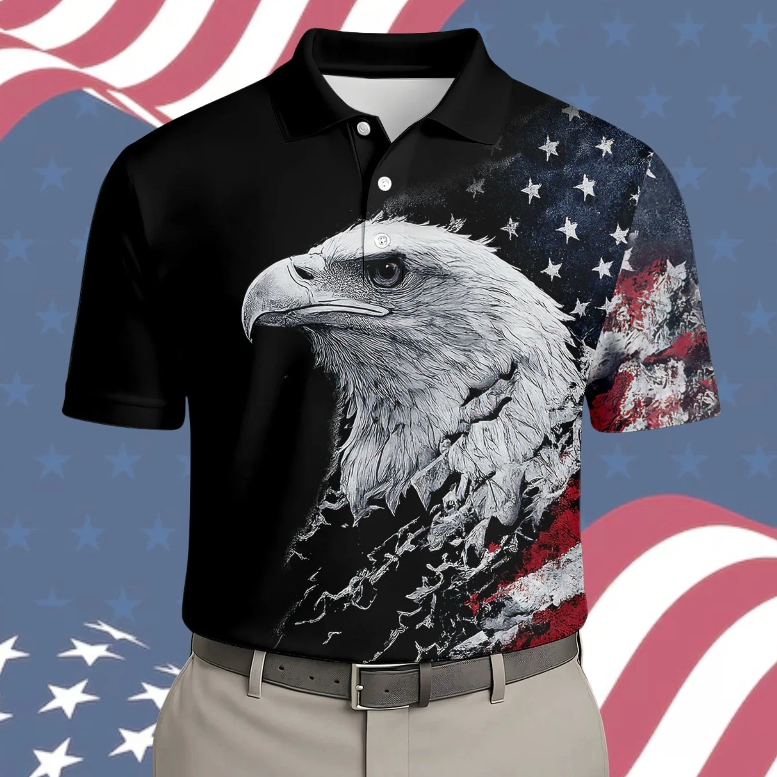 Vintage 250 Anniversary Bald Eagle US Flag Golf Polo, Patriotic Shirt
