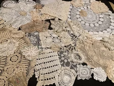 Lot of 40 Doilies White/Ecru All Sizes and Shapes Large Round Included